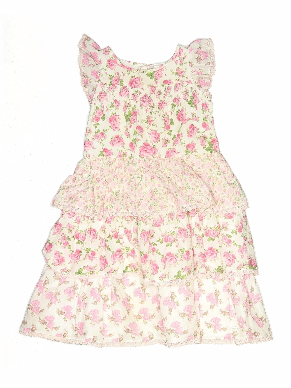 Love Shack Fancy American Girl Floral Tiered Ruffle Sundress in Pink and Cream